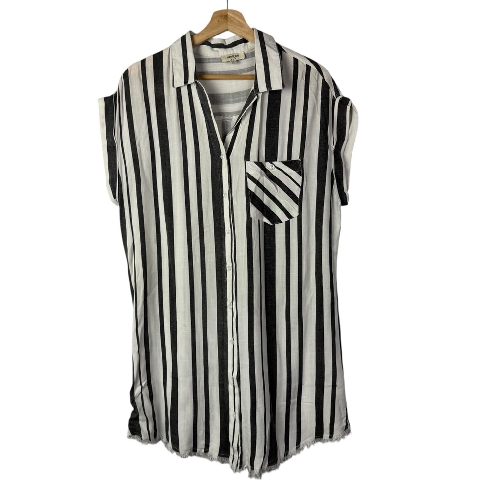 Striped Black and White Button-Front Women's Beach Coverup